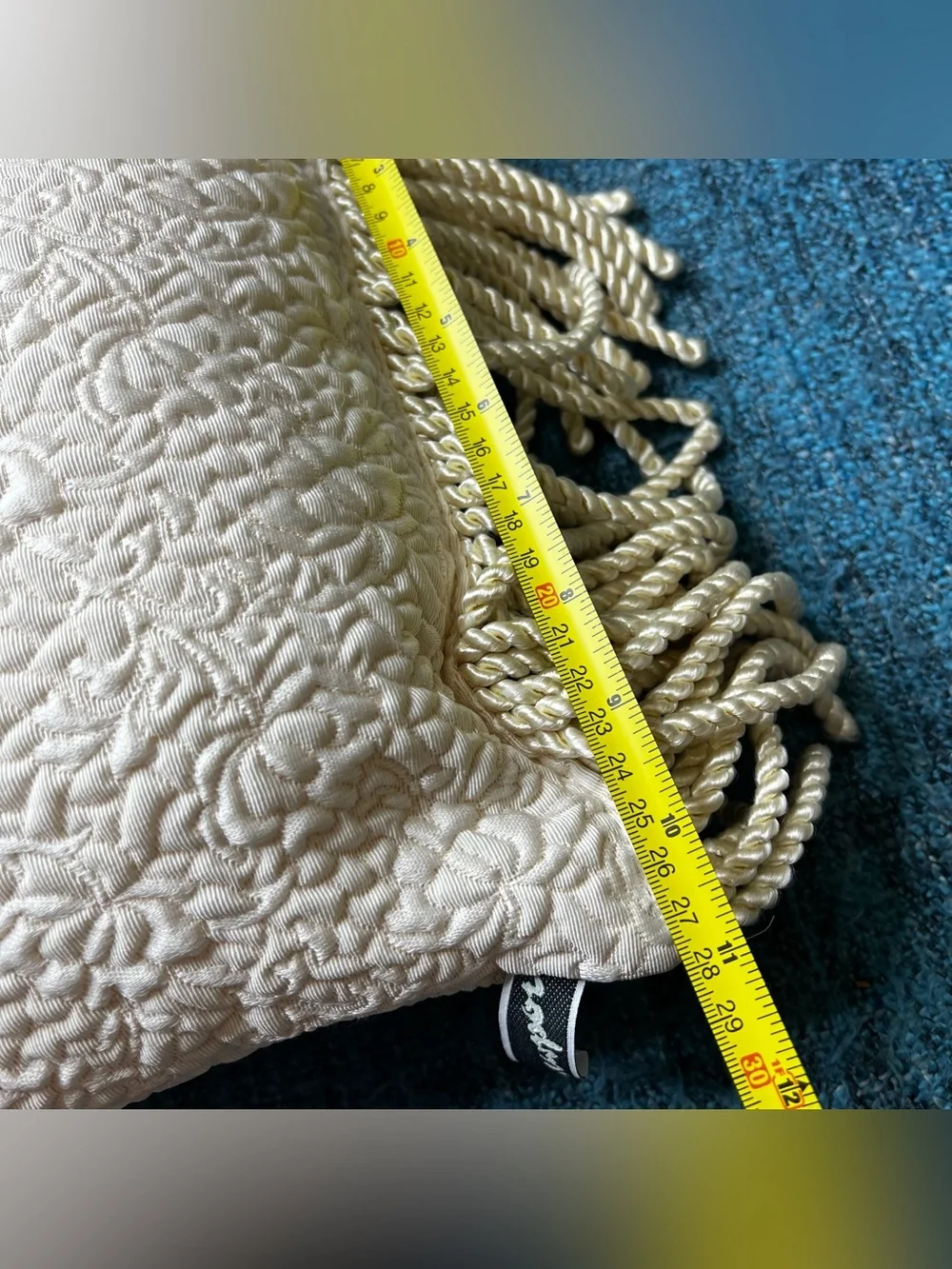Vintage Newport Elegant Fringe Throw Pillows Set of 2 Ivory Floral Lumbar 15x11